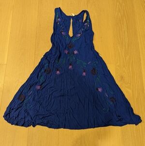 Blue Embroidered Sleeveless Dress